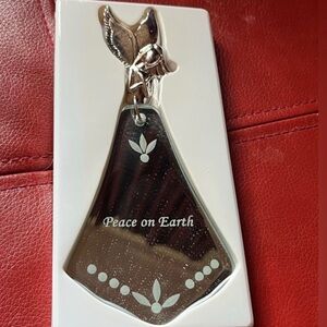 VINTAGE SILVER SENTIMENT ANGEL CHRISTMAS TREE ORNAMENT - MEASURES APPROX. 6.5"